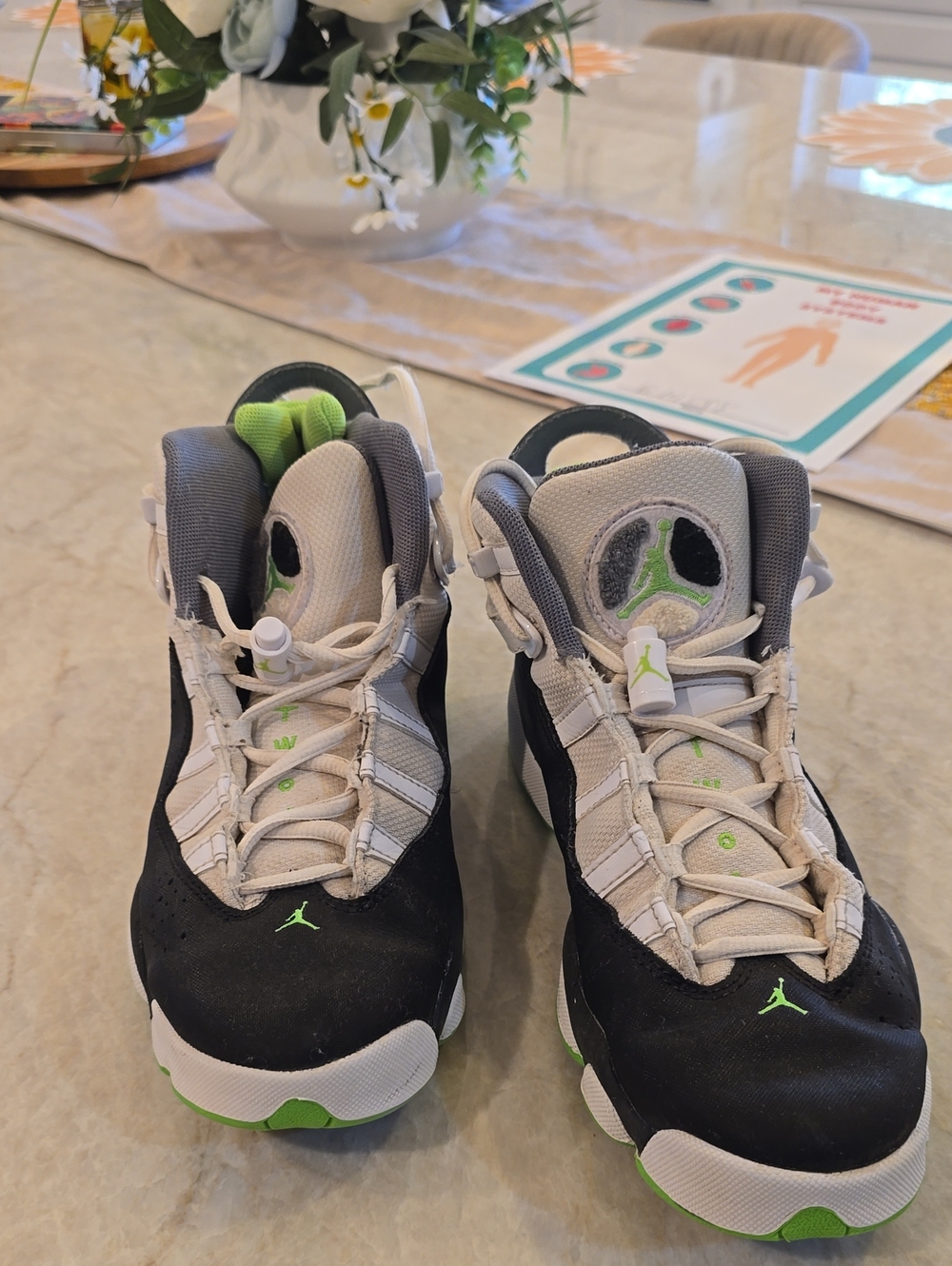 Jordan Kids' Basketball Sneakers in Black, White & Neon Green